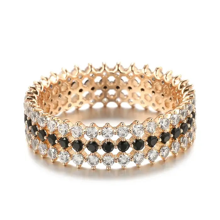 Kinel – bagues en or Rose pour femmes, accessoires Vintage, Zircon naturel brillant, noir et blanc, 