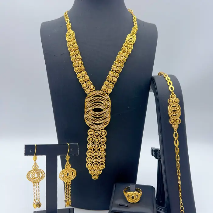 Ensemble de collier et boucles d'oreilles longs et ronds indiens, bijoux de mariage africains couleu