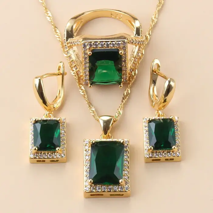 Ensembles de bijoux rectangulaires plaqués or 18 carats pour femmes, collier et boucle d'oreille, fê