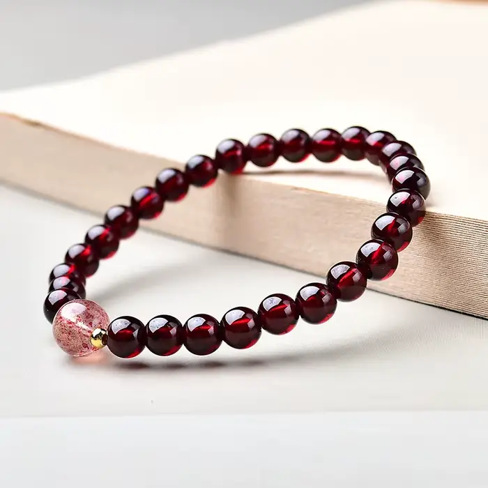 Bracelet grenat naturel pour femmes, perles porte-bonheur, grenade rouge, cristal de fraise, fleur de pêcher, breloques de luxe légères