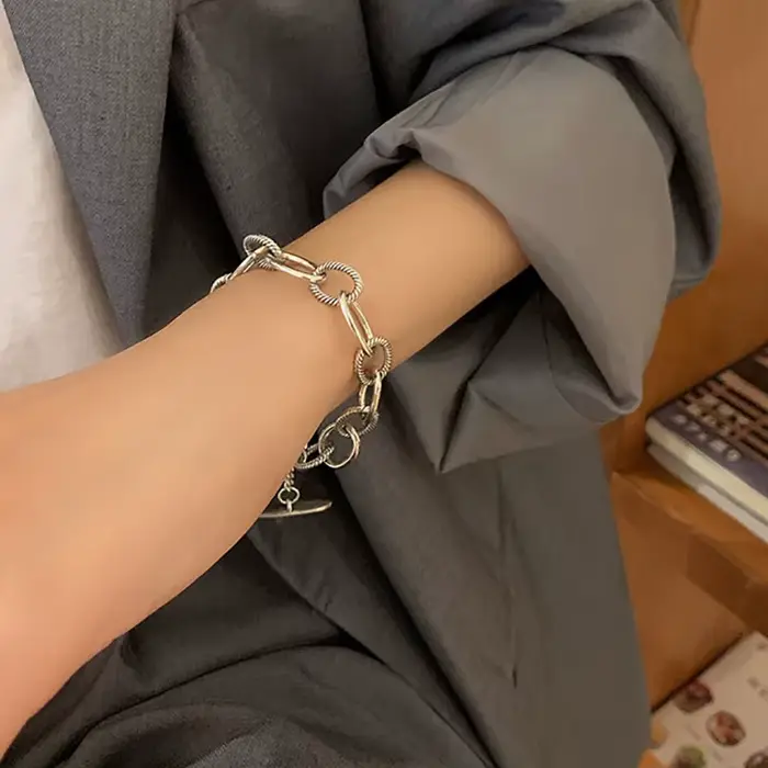 Bracelets minimalistes en argent Sterling 925 pour femmes, chaîne épaisse, nouvelle mode Vintage Pun