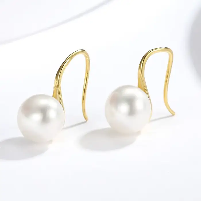 Boucles d'oreilles en perles de culture d'eau douce blanches pour femmes, 8-9mm, en argent Sterling 