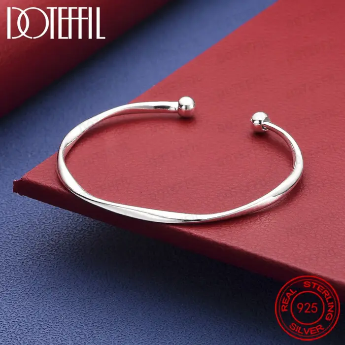 Bracelet de perles torsadées et polies en argent Sterling 925, bijoux charmants à la mode pour femme