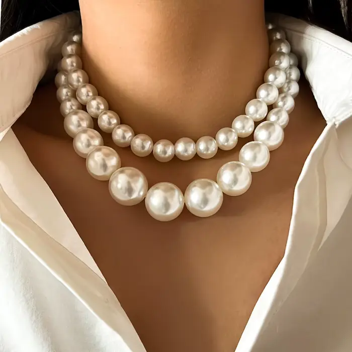 IngeSight.Z élégant 2 pièces/ensemble Imitation perle perlée colliers ras du cou pour les femmes 202