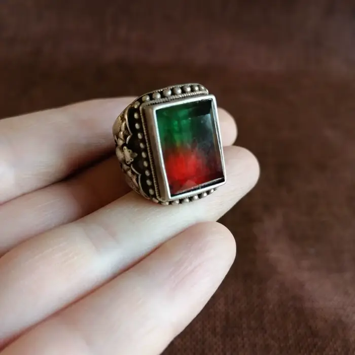 Bague en argent vieilli incrustée de tourmaline, support de bague carré effet glace, bague ethnique 