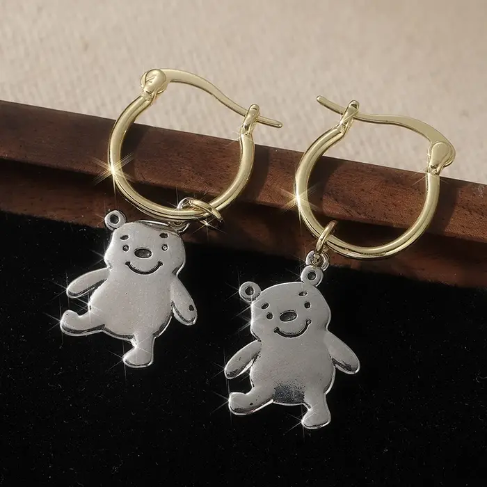Boucles d'oreilles pendantes minimalistes bicolores motif panda pour femme