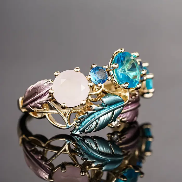 Bagues artistiques en plumes Huitan pour femmes