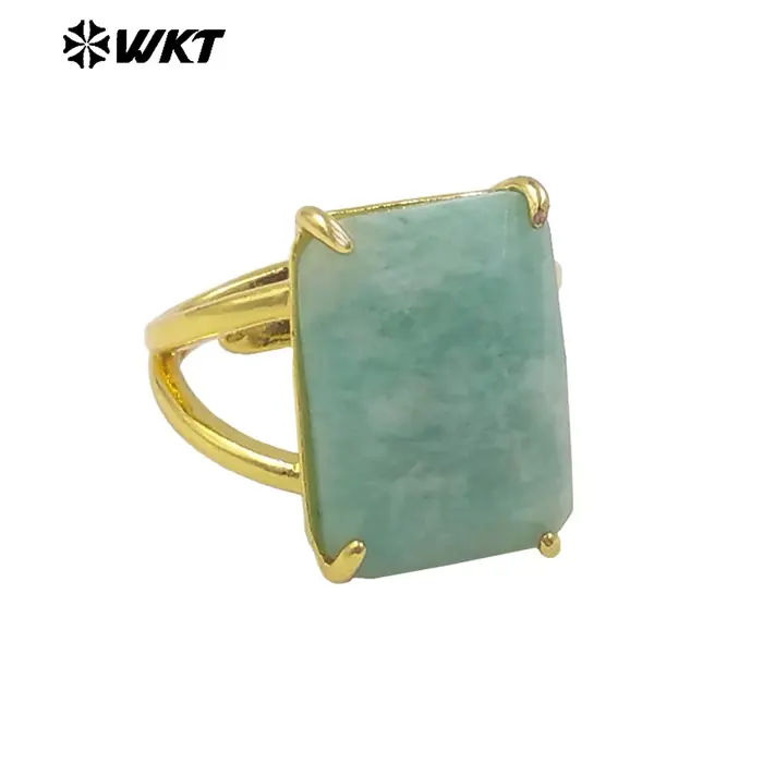 Bague carrée réglable en pierres précieuses naturelles