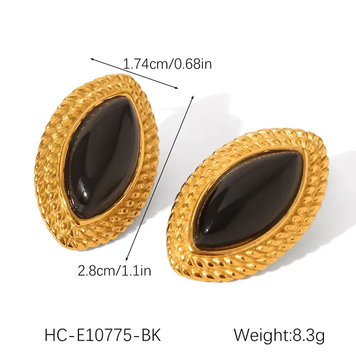 Huangchao 18k plaqué or à la mode géométrique minimaliste rouge Agate boucles d'oreilles en acier in