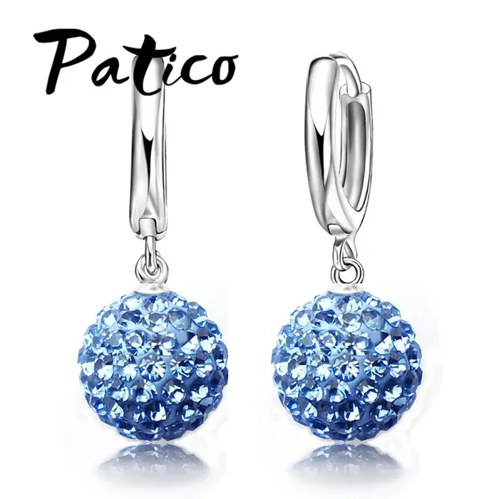 Livraison gratuite rapide argent Sterling 925 pavé autrichien Disco boule cerceau levier arrière boucle d'oreille femme bijoux Multi couleurs
