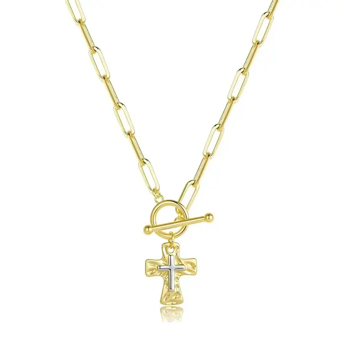 Collier croix pour femme plaqué or 14 carats, pendentif croix épaisse or et argent, bijoux étanches 