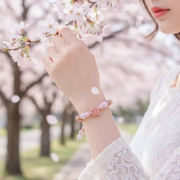 Bracelet à fleurs en céramique rose pour filles, bijoux mignons réglables faits à la main avec ton doux