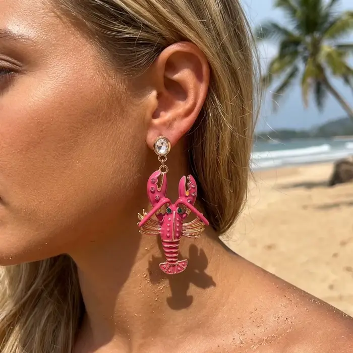 Boucles d'oreilles pendantes créatives en forme de homard ornées de strass rouges exagérés pour femmes et hommes bijoux de fête d'été occasions spéciales style bohème chic
