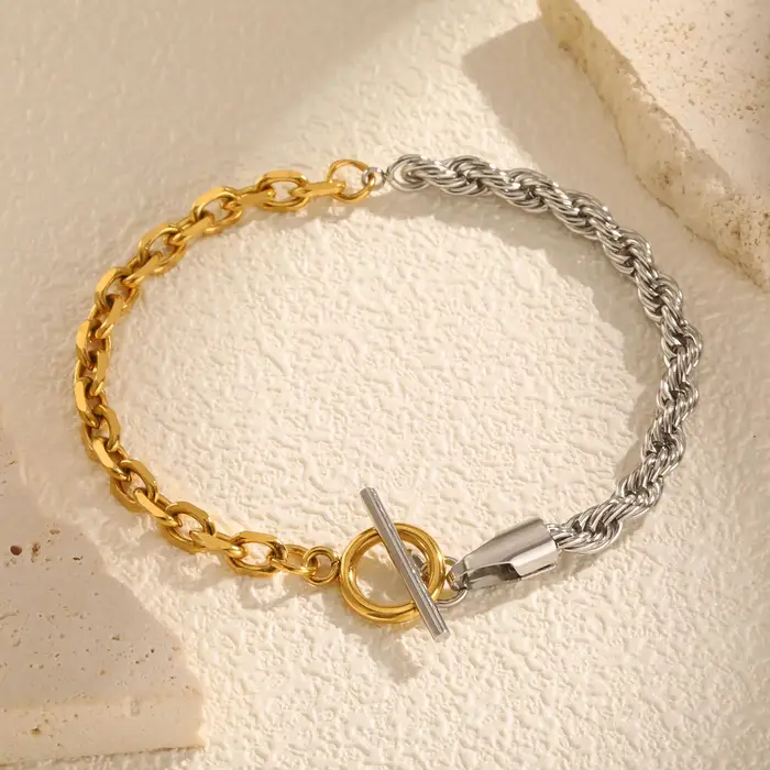 Bracelet à chaîne torsadée PVD pour femmes, Bracelets à fermoirs à bascule en acier inoxydable coule