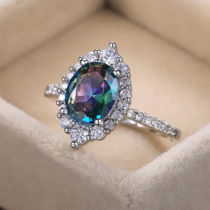 Huitan – bague Marquise ovale en Zircon coloré pour femme