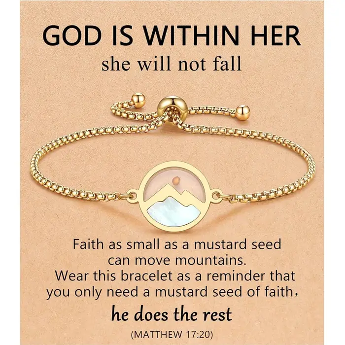 Bracelet en acier inoxydable plaqué or et argent avec breloque de graines de moutarde, symbole de foi et de force pour femmes et occasions spéciales