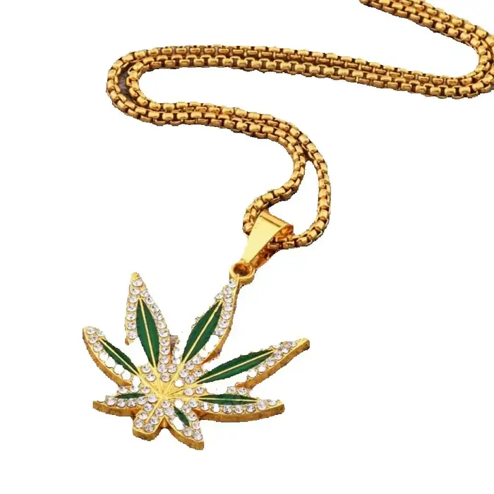 Collier de bijoux Punk Hip-hop personnalisé, avec pendentif en feuille d'érable en alliage de diaman