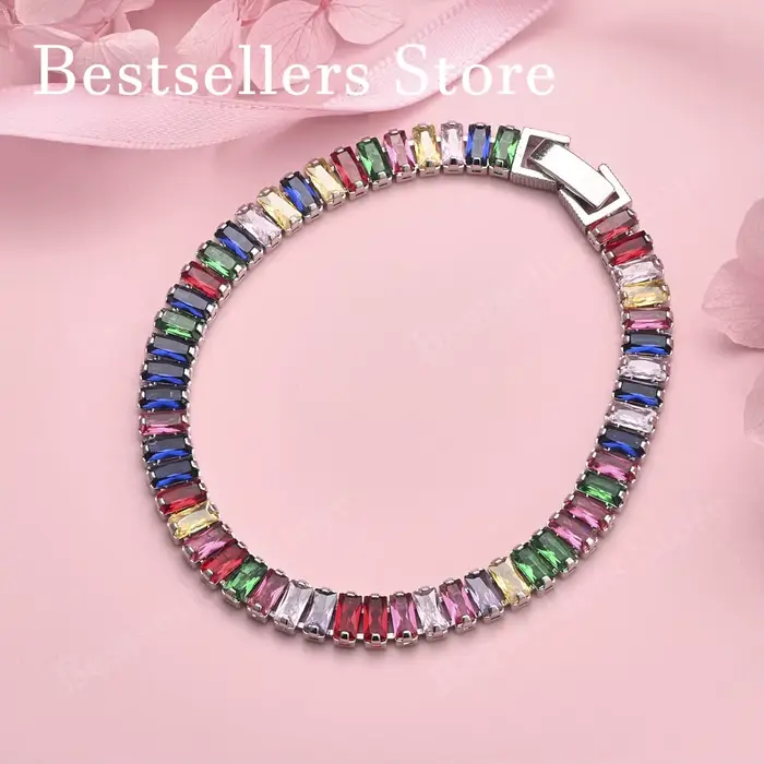 Bracelet en argent sterling 925 de 8 pouces avec zircon coloré exquis, accessoires de mode pour femm