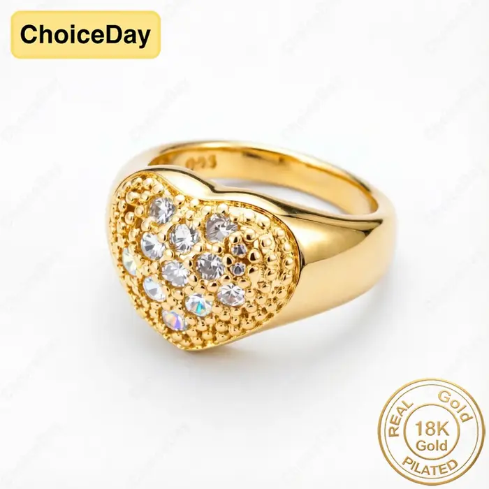 Bague en zircon en forme de cœur plaquée or 18 carats pour femme - Bijou de mode