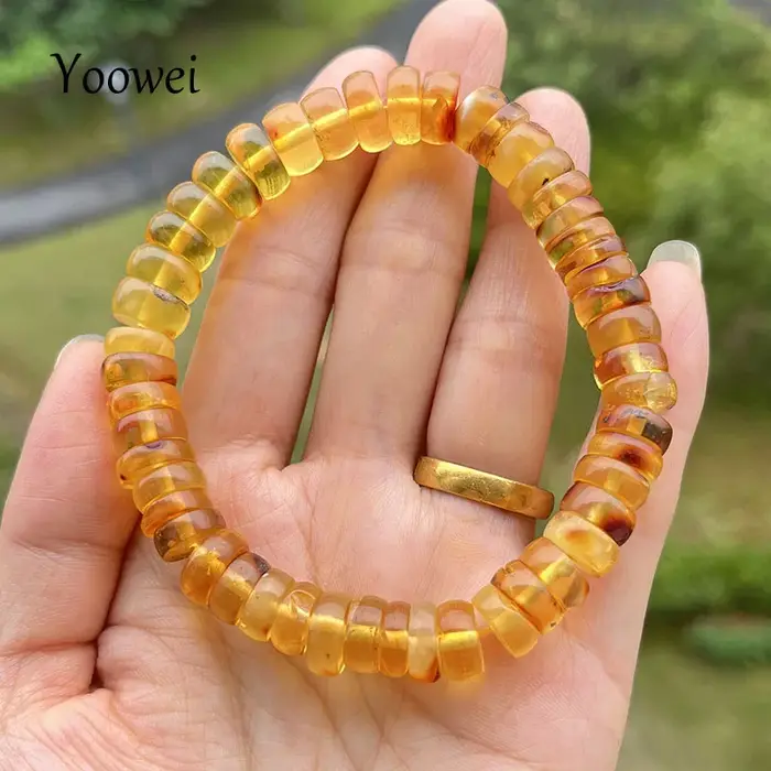 Bracelet d'ambre de plante baltique doré perles naturelles faites à la main pour femmes occasions spéciales cadeau unique
