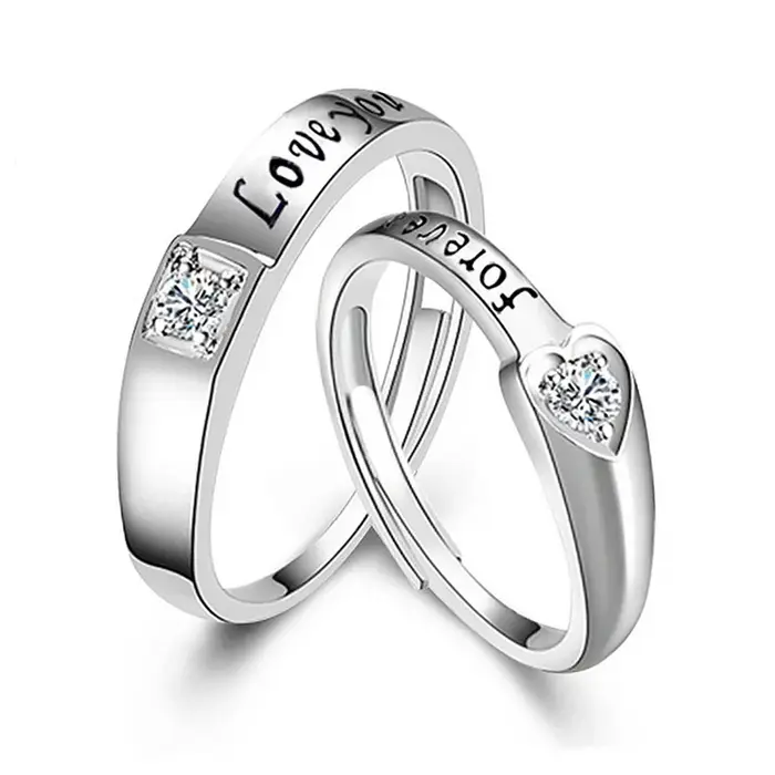 Bagues de Couple assorties en forme de cœur d'amour