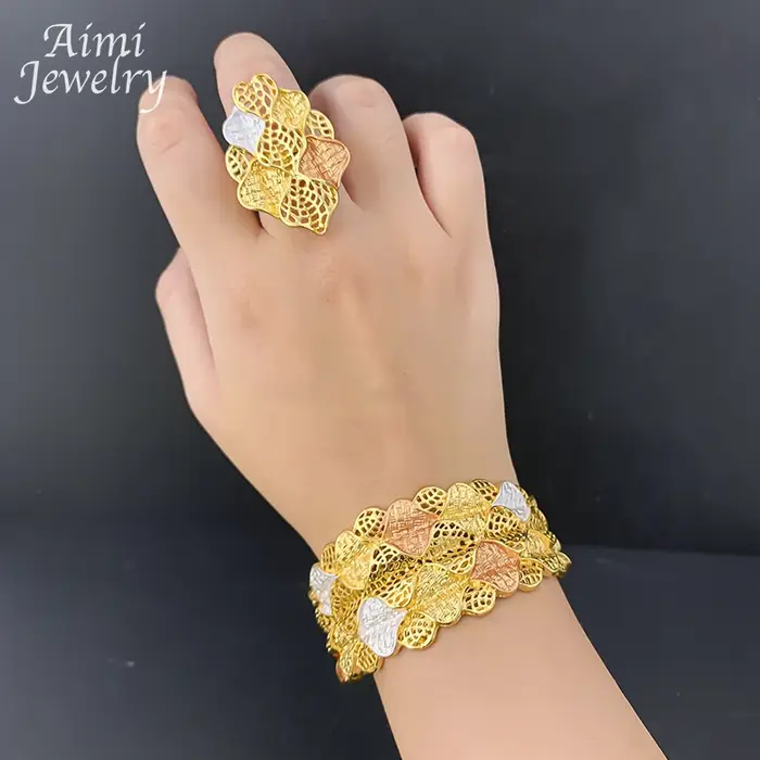 Ensemble de bijoux colorés exagérés plaqués or 18 carats pour femmes