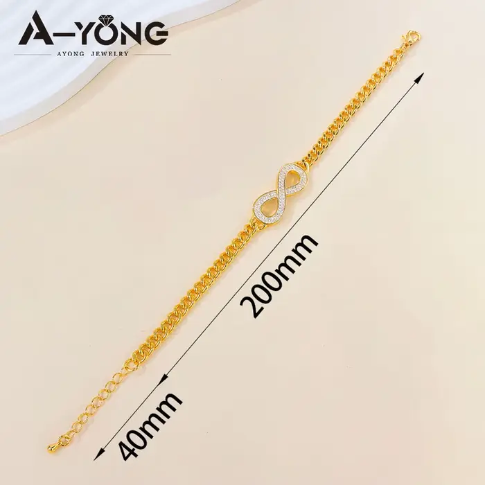 Ensemble de bijoux en zircone plaqué or 21 carats, pendentif infini, collier, Bracelet, bijoux de fê