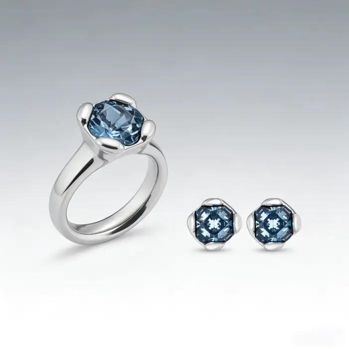 Bijoux en argent de haute qualité très demandés, ensemble bague et boucles d'oreilles avec pierre bl