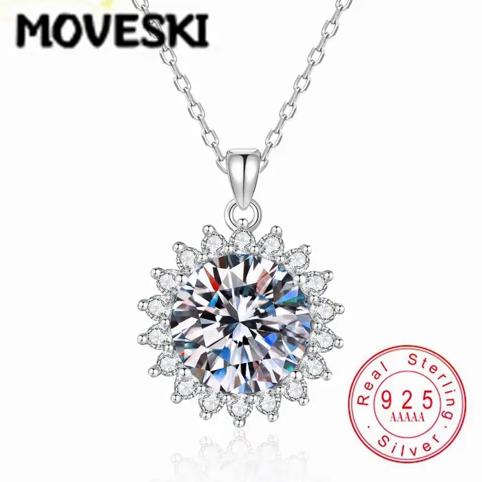 MOVESKI – collier rond en argent Sterling S925 pour femmes, pendentif Halo classique en forme de soleil, bijoux pour usage quotidien