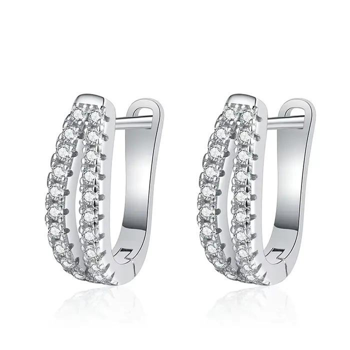 Boucles d'oreilles Micro-Pave en argent blanc plaqué or S925, 0,6 ct, couleur D, Moissanite, Double 