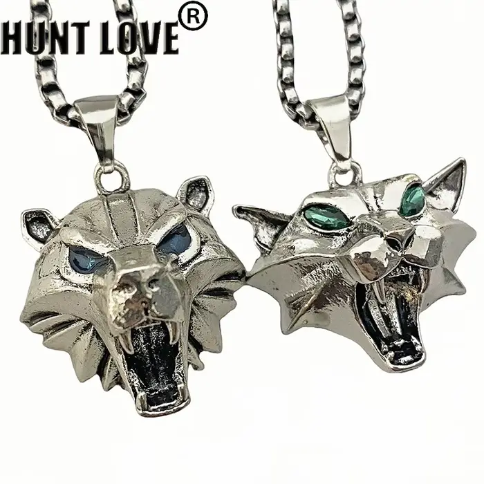 Collier pendentif ours chat animal sauvage pour femmes et hommes, bijoux gothiques vintage, jeu de magicien, luxe, biscuits, 2 pièces