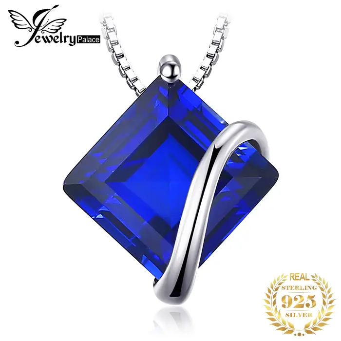 JewelpopPalace-Collier pendentif carré en saphir bleu pour femme, pierre précieuse, bijoux fins, arg