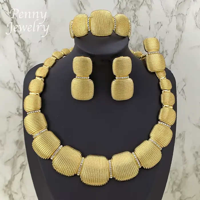 Ensemble de bijoux ronds italiens épais plaqués or de dubaï, collier ras du cou, boucles d'oreilles 