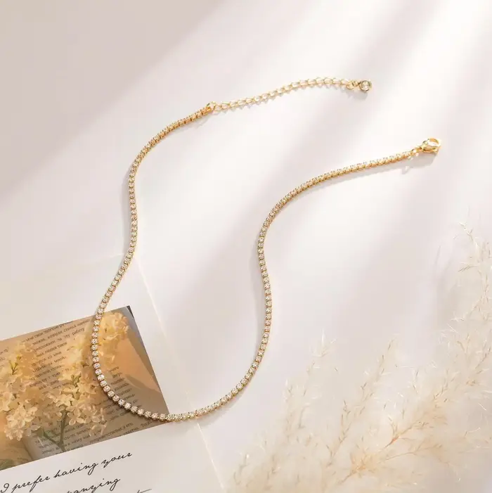 Collier Tennis pour Femme Plaqué Or 14K/Argent