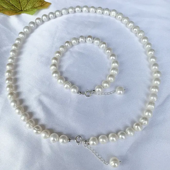 Ensembles de bijoux en perles blanches véritables