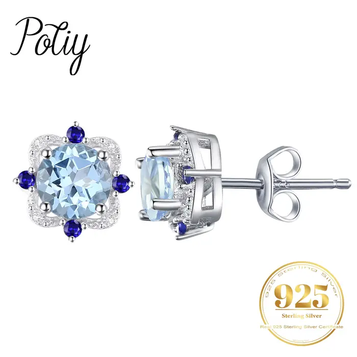 Potiy – boucles d'oreilles en argent Sterling 925, Topa bleu ciel naturel, bijoux élégants pour femm