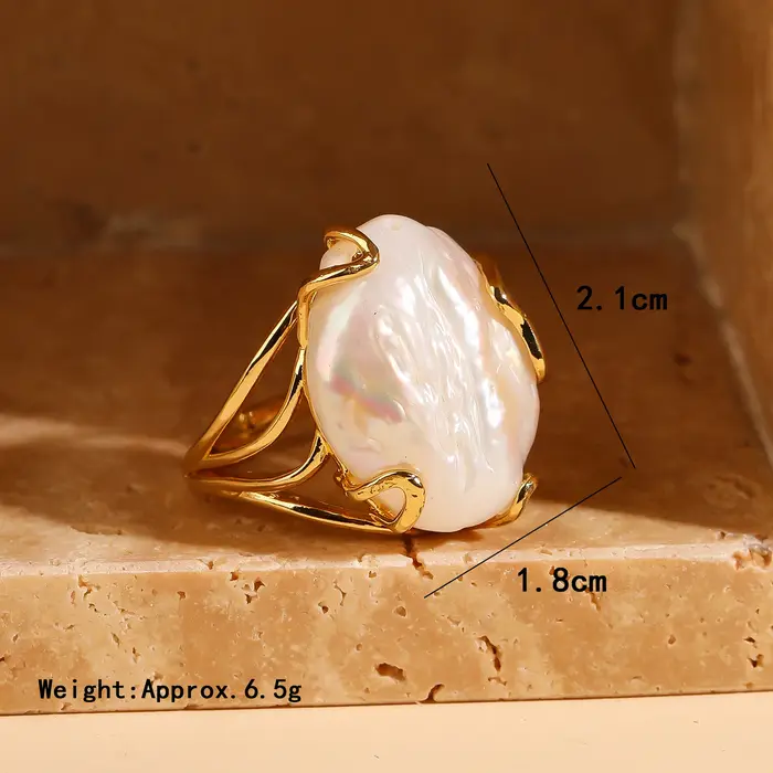Bague en perles baroques d'eau douce naturelles plaquées or pour femmes occasions spéciales ajustement réglable elegance sophistication