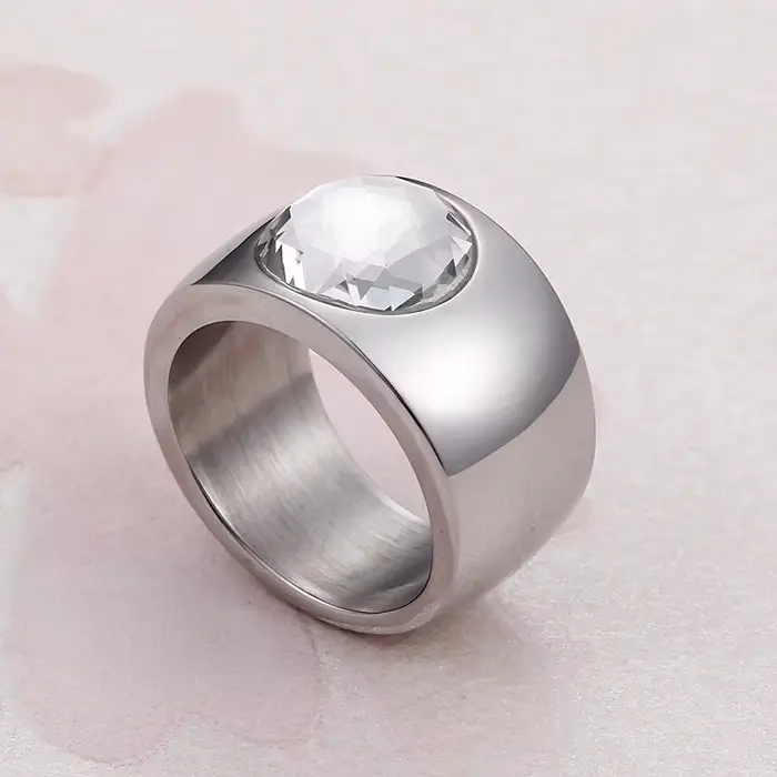 KALEN – bagues en pierre de couleur or pour femmes, grand Zircon, couleur argent, acier inoxydable p