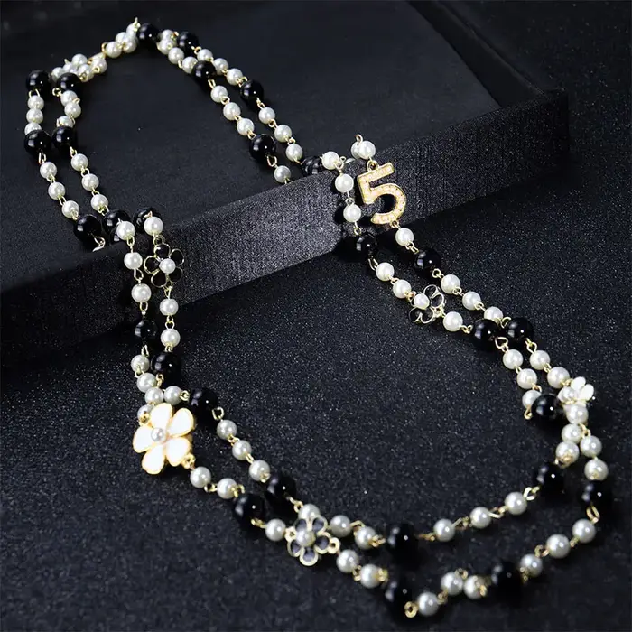 Pendentifs longs superposés camélia collier de perles Collares de moda fleur bijoux de fête