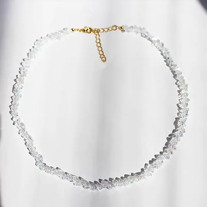 Collier de perles irrégulières en cristal transparent pour femme, tour de cou, clavicule coréenne, b