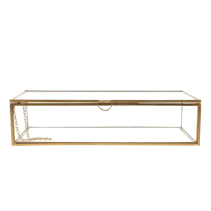 Boîte à bijoux vintage en verre, organisateur rectangulaire avec couvercle, présentoir de vanité, conteneur de rangement décoratif pour la maison, pour bagues et bracelets