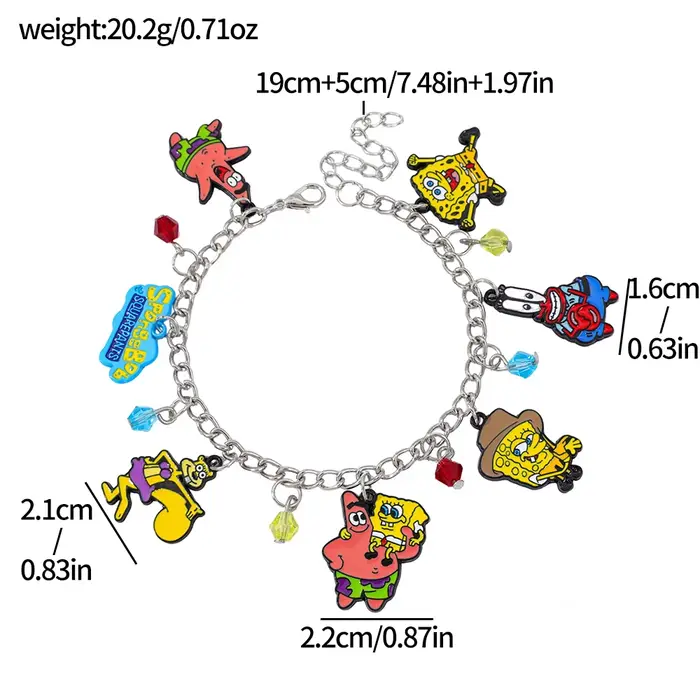 Bracelet à breloques Bob l'éponge Patrick Star, chaîne en argent, pendentif de dessin animé, bijoux 