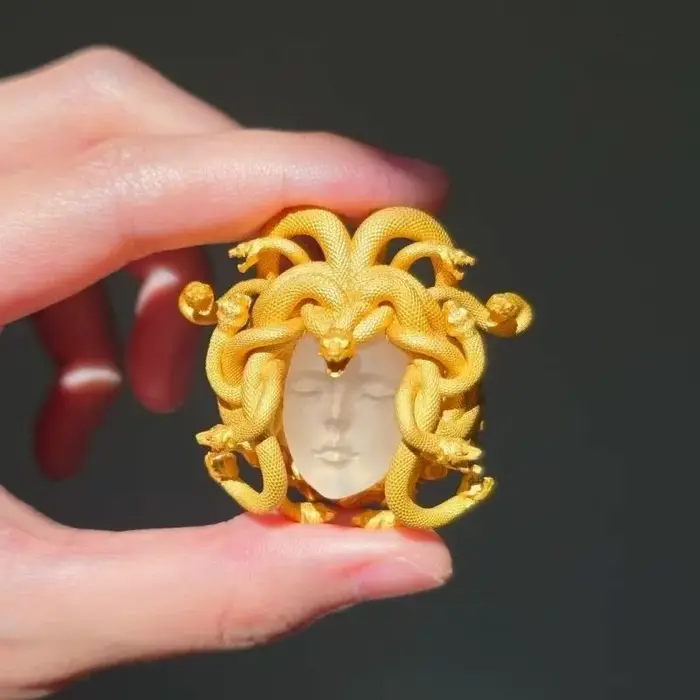Bague ouverte motif pièce de monnaie de reine grecque antique, style rétro, faite à la main, bijoux