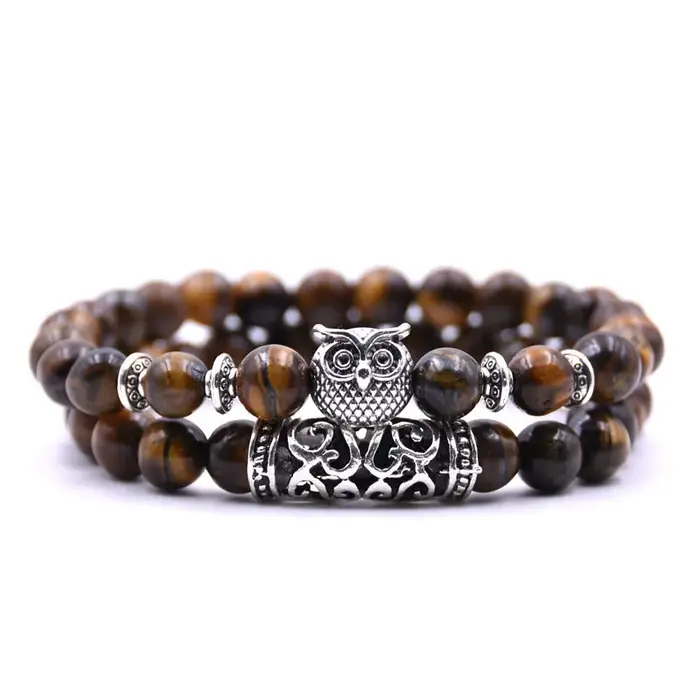 Bracelet Hibou en pierre naturelle avec tracker de fitness, bijou tendance pour hommes et femmes, cadeau pour occasions spéciales