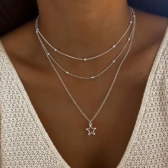 Collier européen et américain tempérament Simple belle atmosphère étoile lune populaire dame collier