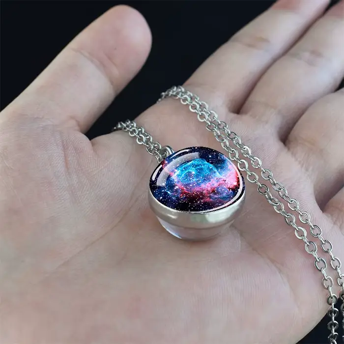 Collier planète aurore avec boule de verre double face, bijou d'astronomie pour femmes et hommes, cadeau occasion spéciale