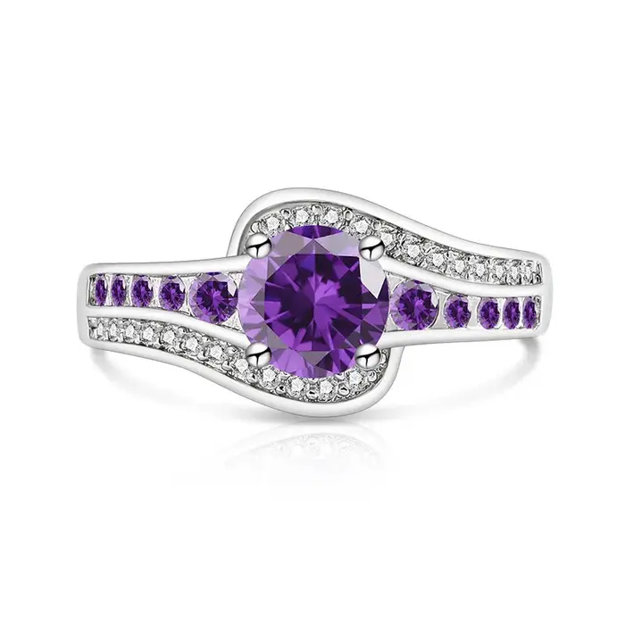 Bague simple et élégante en argent sterling 925 avec zircon rond et design géométrique