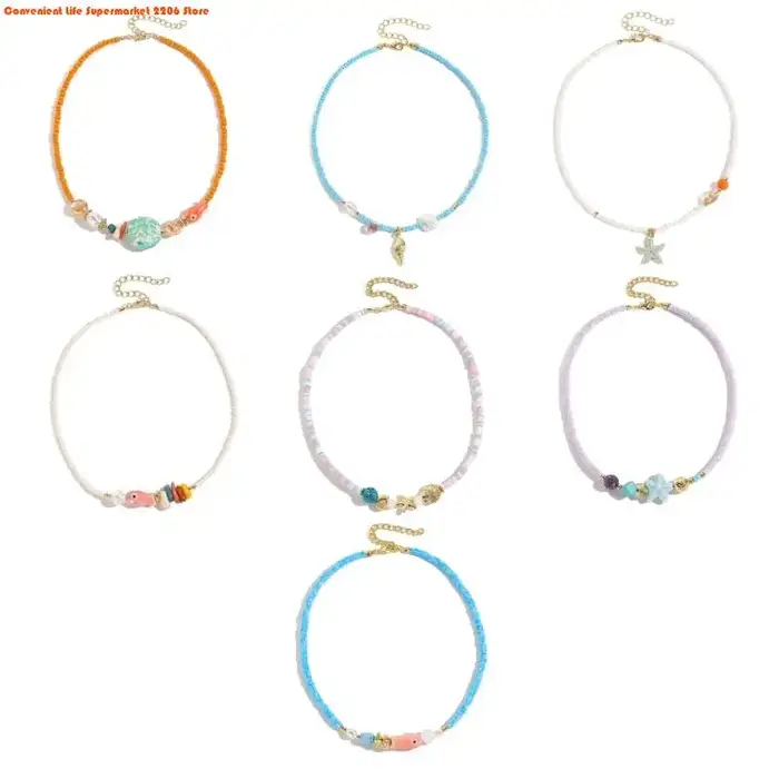 Collier bohème coloré réglable en cristal artificiel et perles pour femmes et filles occasions spéciales festival plage tenue décontractée