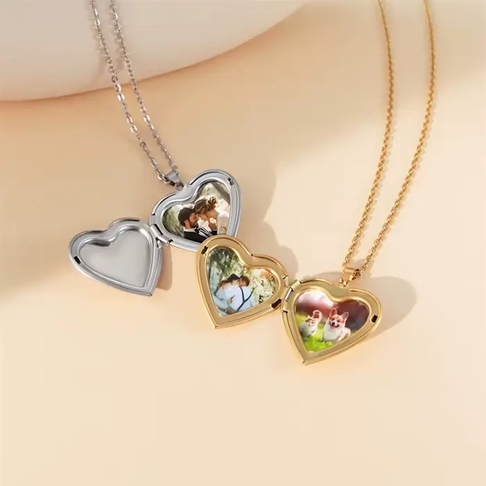 Collier avec pendentif médaillon en forme de cœur, Image personnalisée, chaîne à faire soi-même, pour hommes et femmes, bijoux cadeaux personnalisés, 1/2