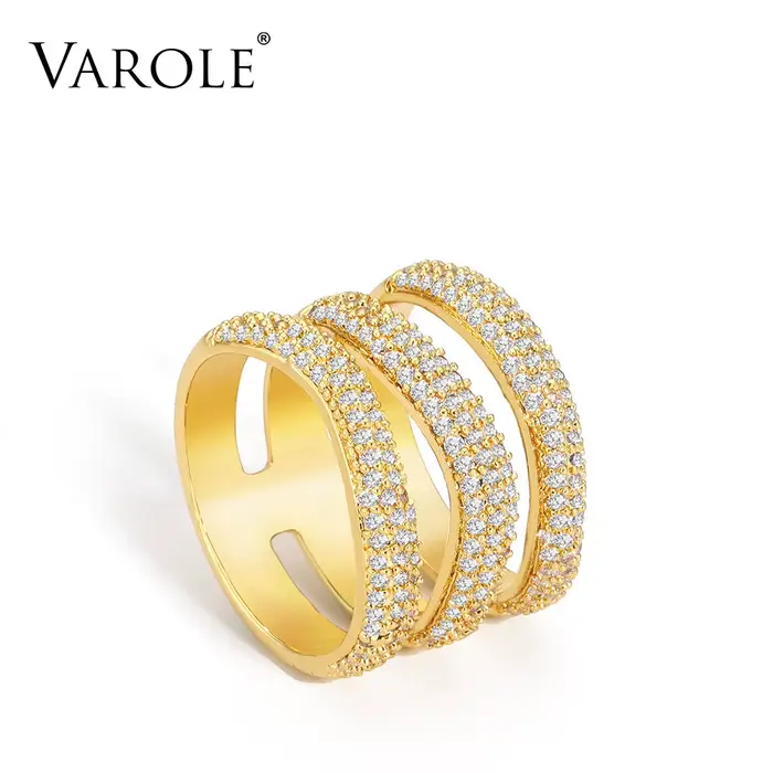 VAROLE-Bague en cristal à 3 couches pour femme, bijoux fantaisie, cadeaux pour amis, mignon, document doré